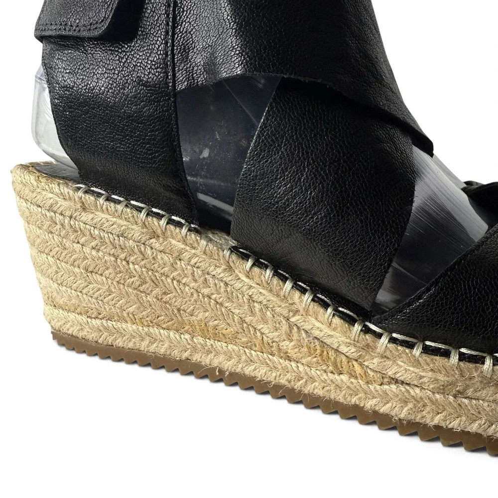 New Eileen Fisher 9.5 Willow Platform Wedge Espadrille Sandals Tumbled Leather